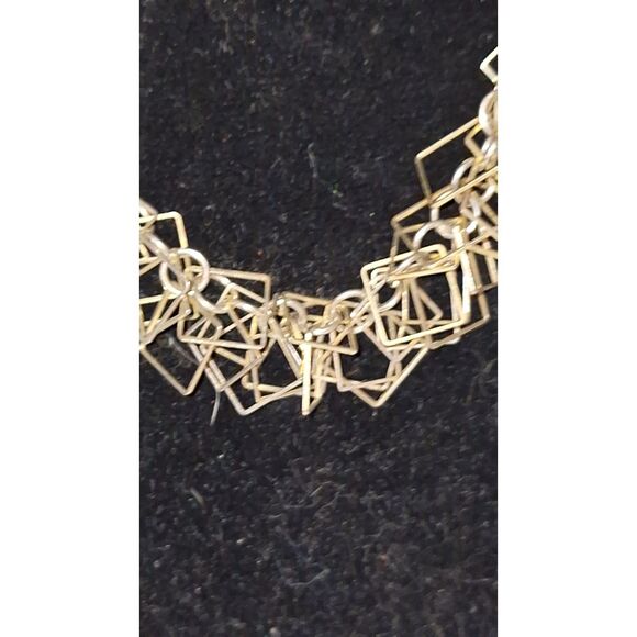 A Silver Tone Geometric Square Fringe Necklace Chunky Statement Bohemian Y2K - Picture 3 of 11